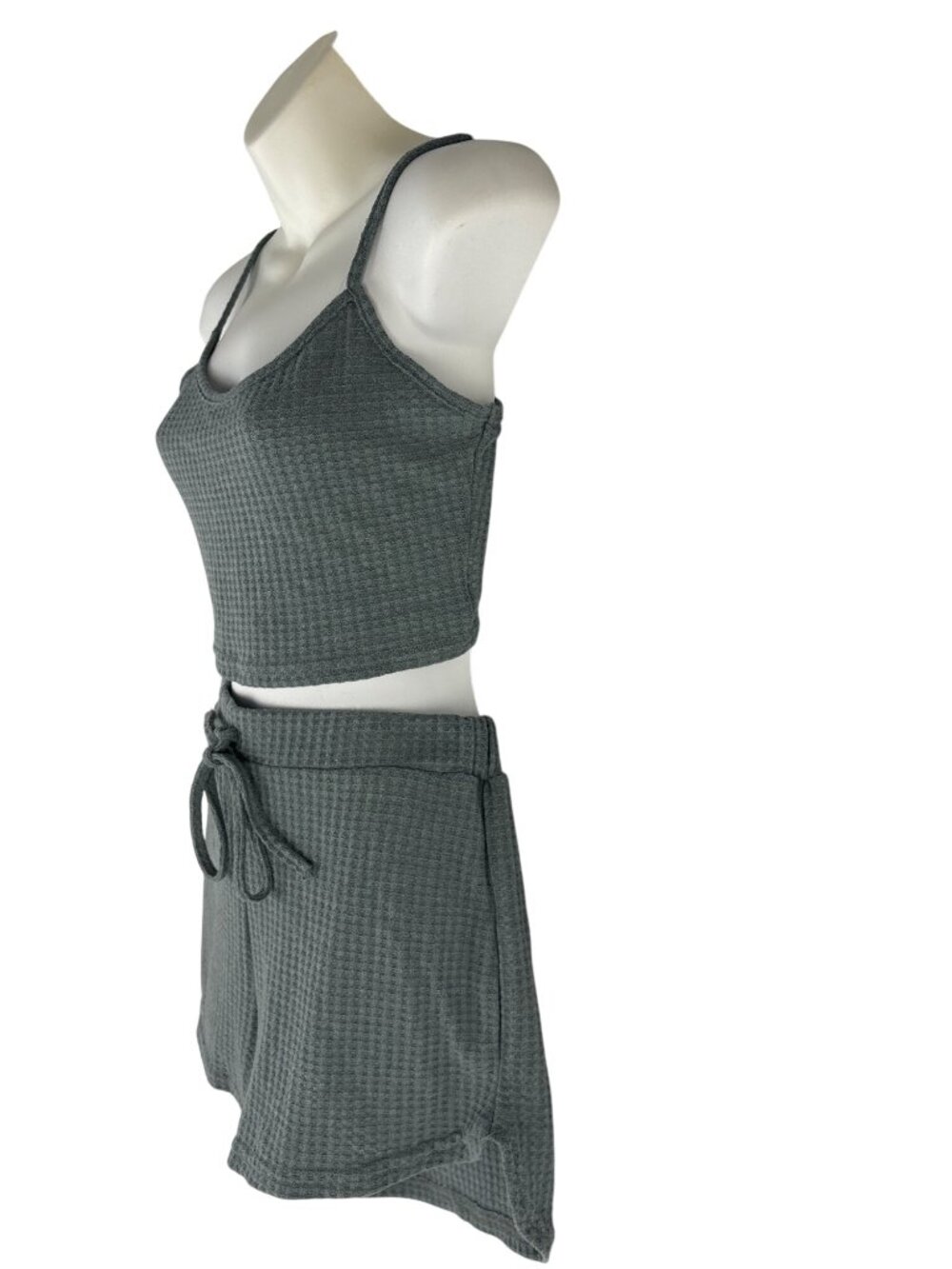 SHEIN EZwear Green Waffle Knit Co-ord Lounge Set • Coquette Soft Girl Minimalist - Picture 2 of 14